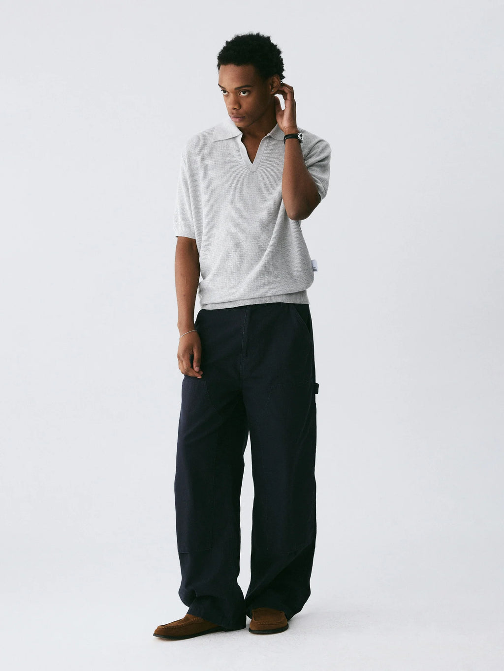 The Textured Stitch Polo - Silk-Wool Blend Knit with Ribbed Trim