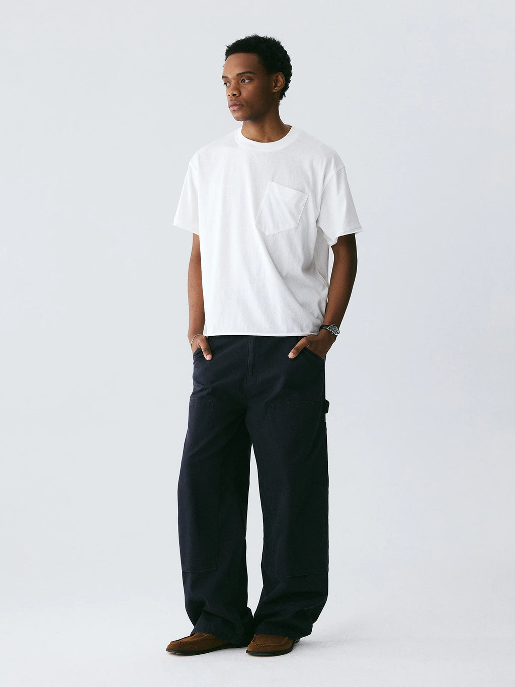 The Raw Edge Snow Tee - Textured Cotton with Sculptural Pocket