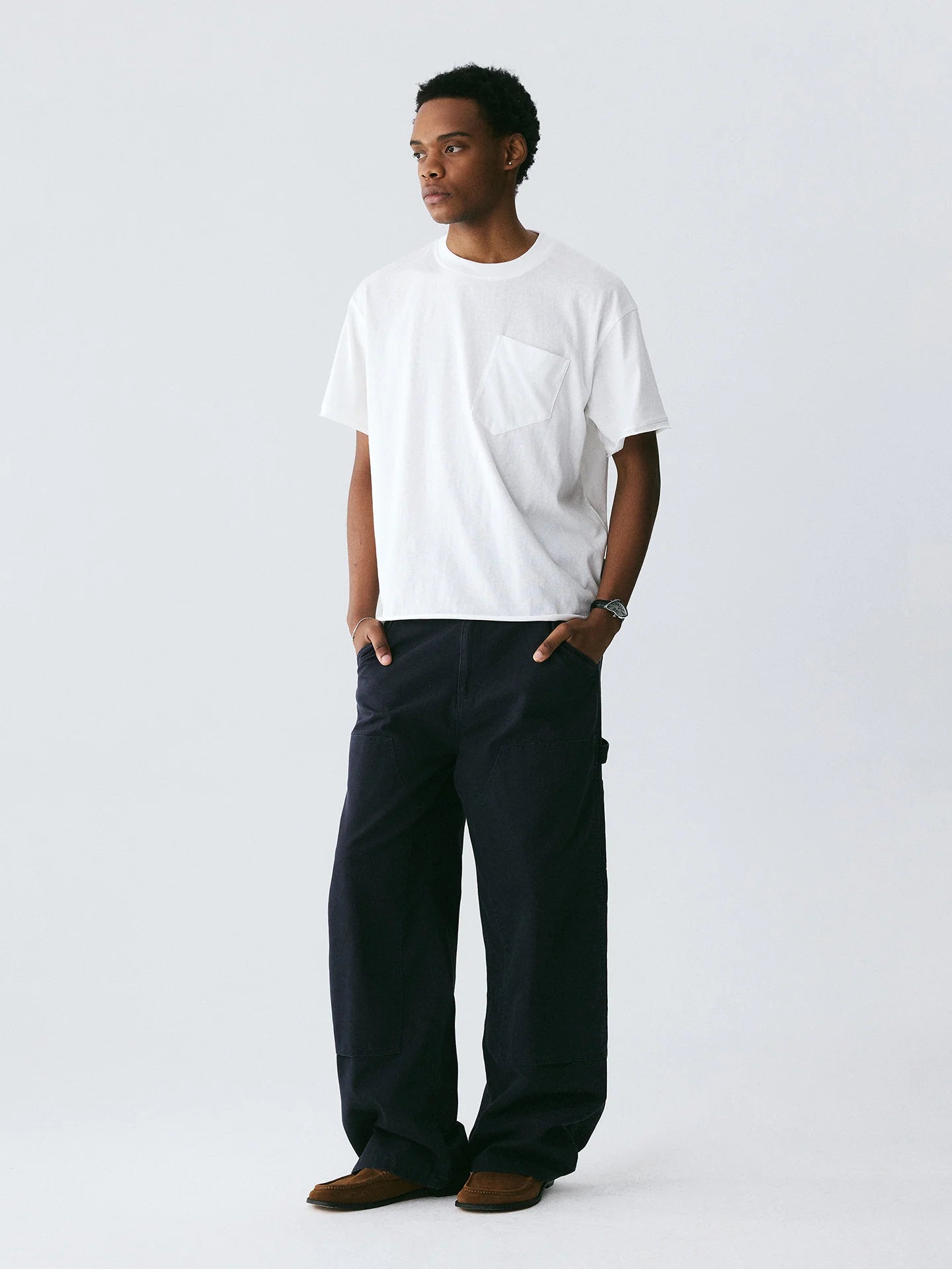 The Raw Edge Snow Tee - Textured Cotton with Sculptural Pocket