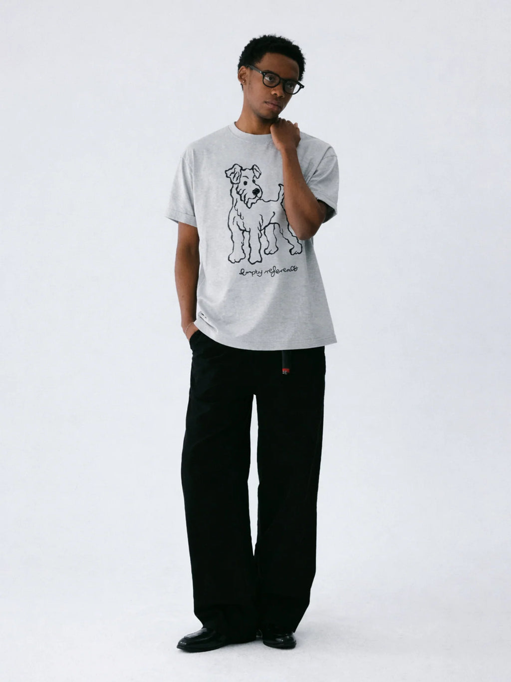 The Outlined Terrier Tee - Heather Grey Snow Fabric with Open-Line Dog Print