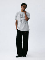 The Outlined Terrier Tee - Heather Grey Snow Fabric with Open-Line Dog Print