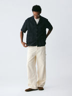 The Biased Grid Shirt - Textured Deep Navy Check Cuban Collar with Angle-Cut Pocket