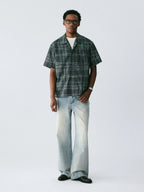 The Unruly Grid Shirt - Hand-Drawn White Lines on Forest Green