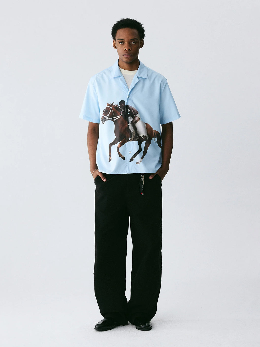 The Galloping Spirit Shirt - Full-Print Cuban Collar with Rider & Horse