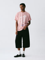 The Drawn Lace Tee - Pink Snow Fabric with Hand-Sketched White Lace Flowers