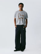 The Bleeding Dachshund Tee - Heather Grey Snow Fabric with Expressive Outline Print