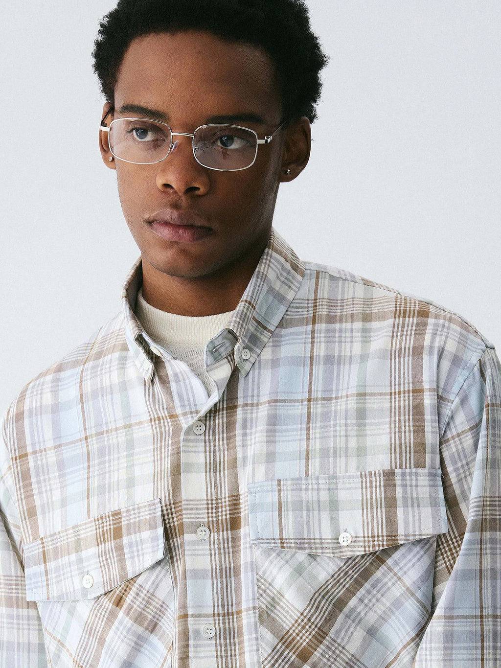 Empty Reference Classic Plaid Overshirt | Blue Brown Check Shirt
