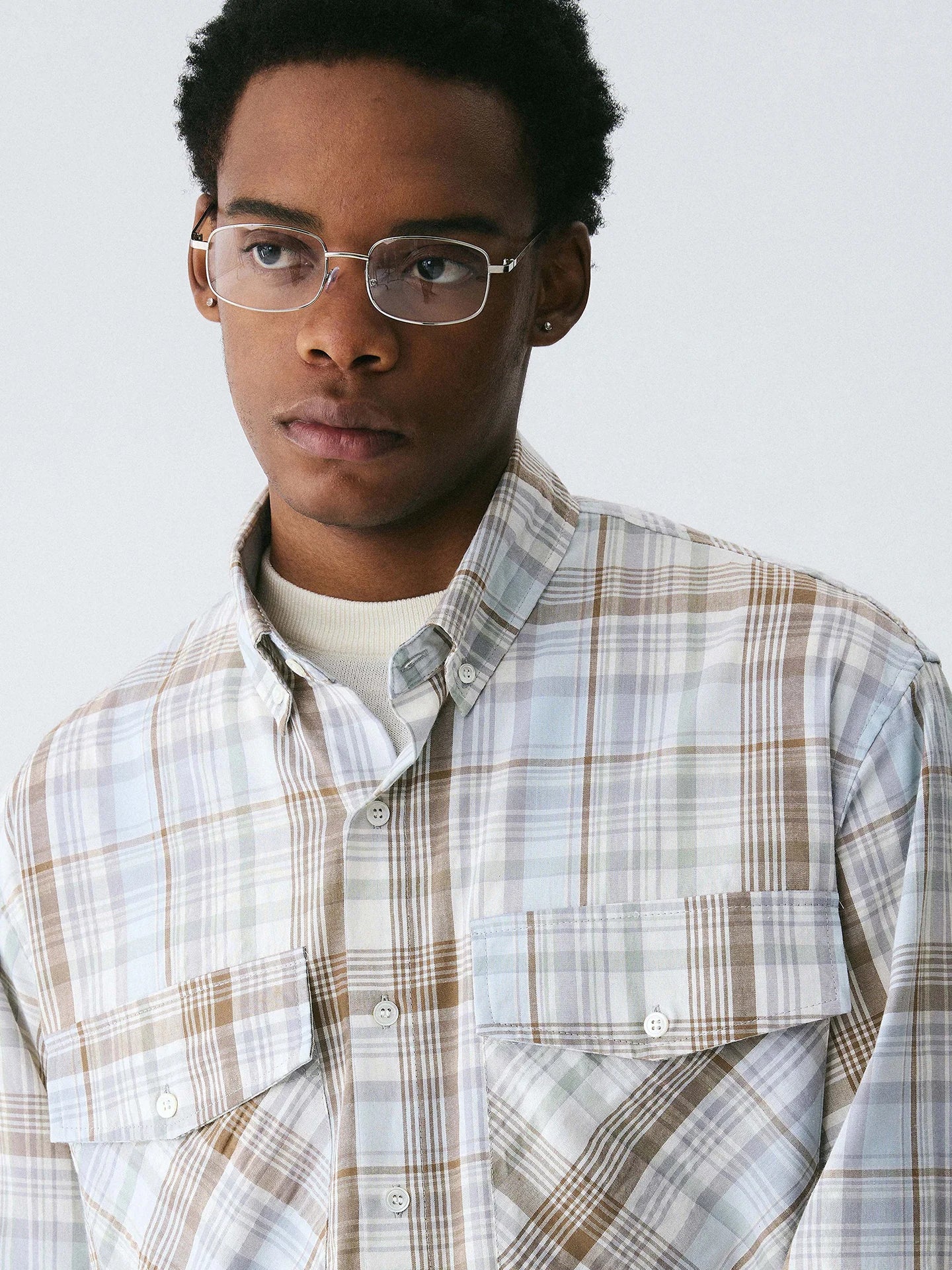 Empty Reference Classic Plaid Overshirt | Blue Brown Check Shirt