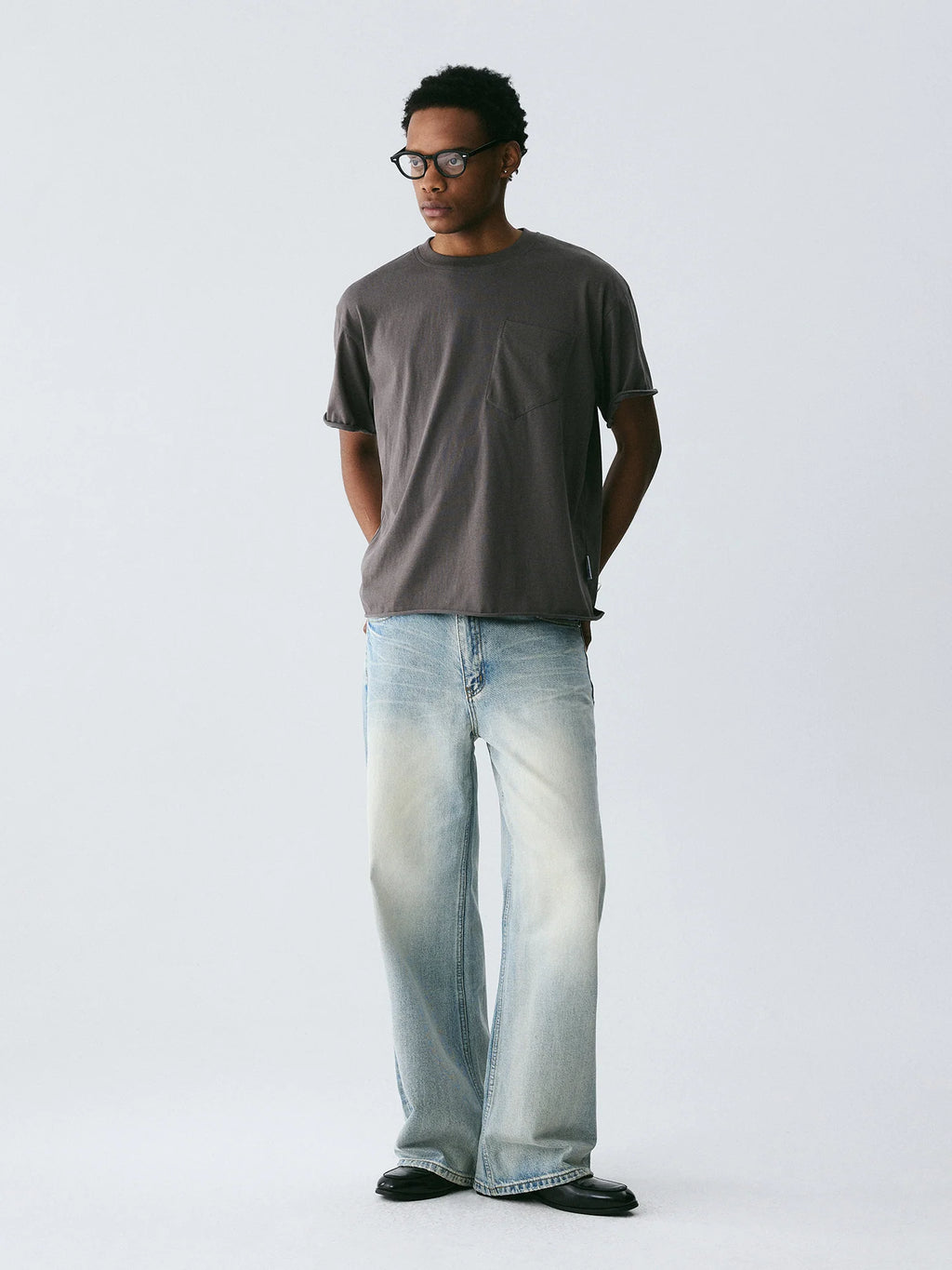 Vintage Wash Denim with Custom Hardware & Destructed Hem
