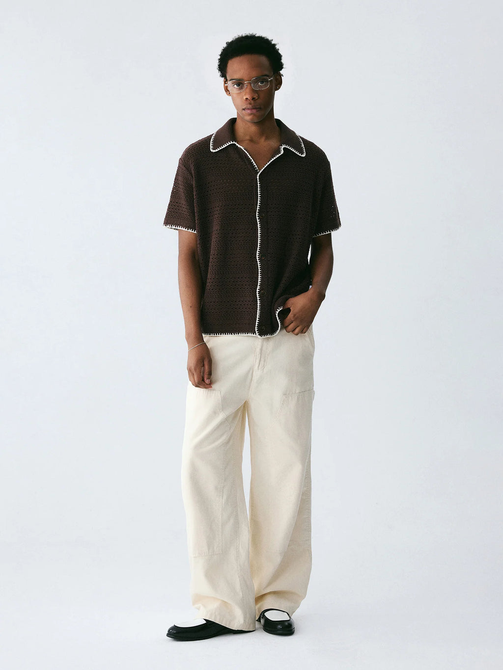 The Woven Hour Shirt - Open-Weave Cuban Collar with Hand-Stitched Binding