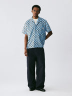 The Tessellated Diamond Shirt - Full-Print Geometric in Dusty Blue, Brown & Black
