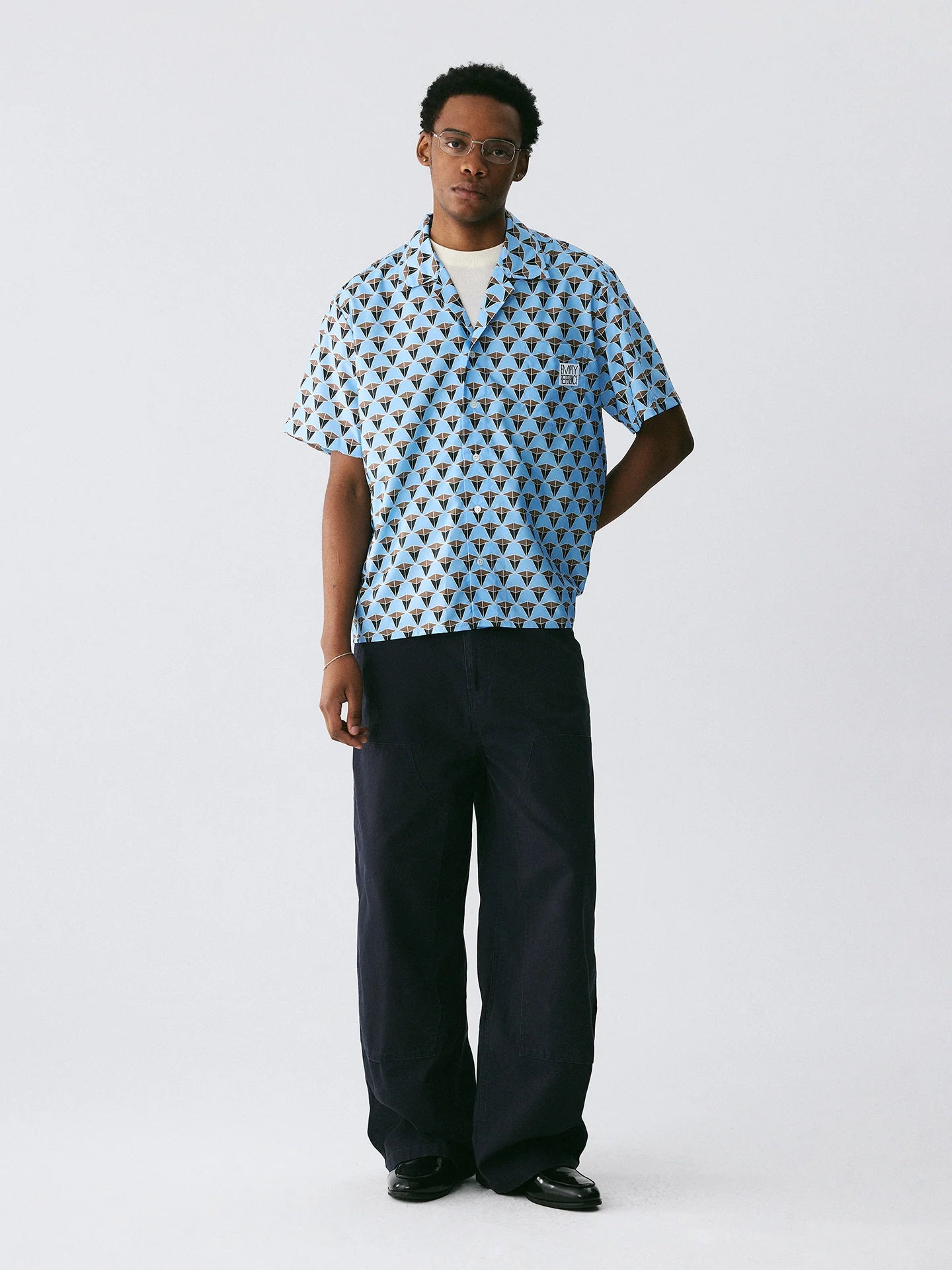 The Tessellated Diamond Shirt - Full-Print Geometric in Dusty Blue, Brown & Black