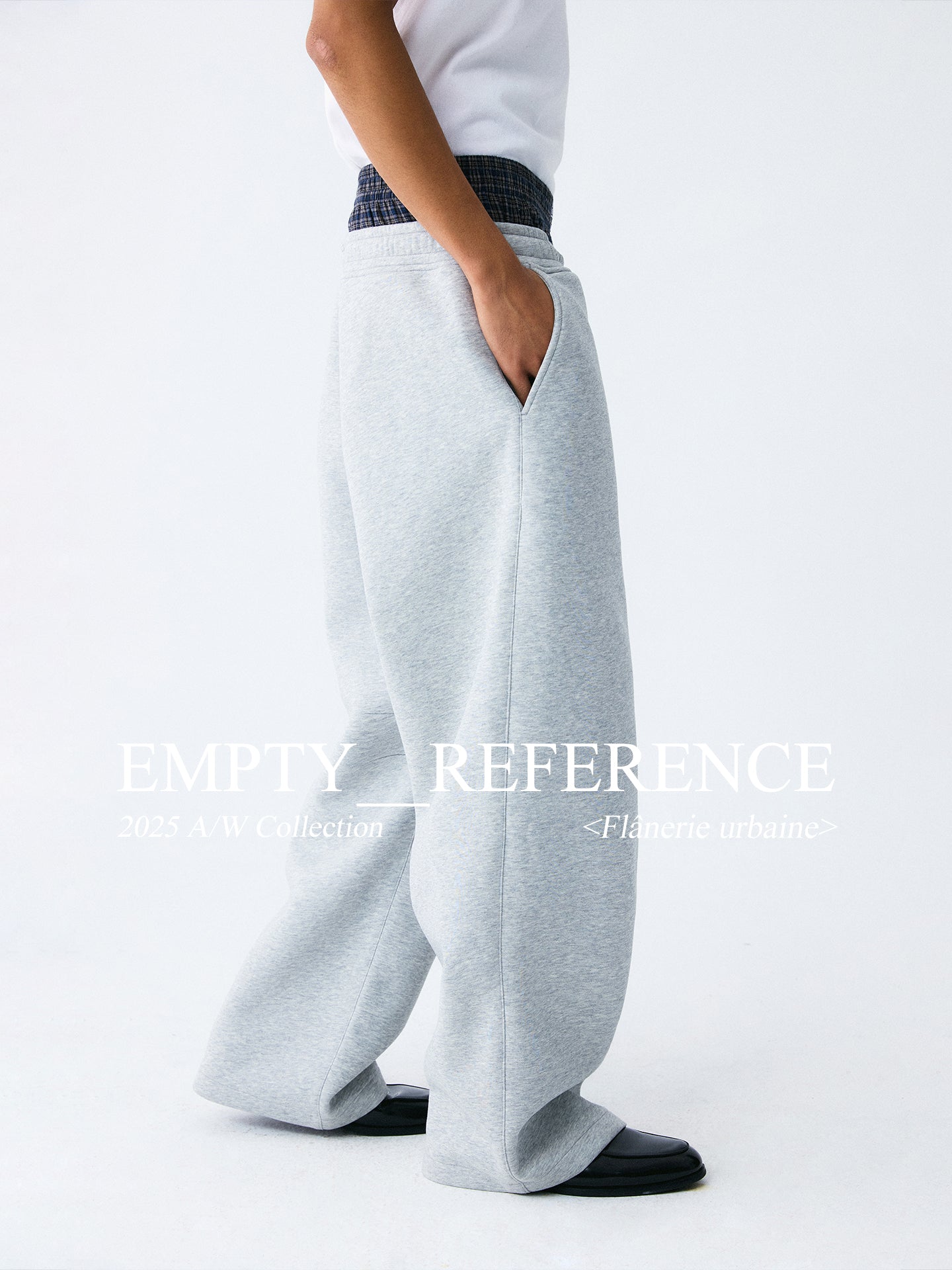 The Double Waist Sweatpant - Heather Grey Knit with Blue Gingham Panel & Woven Label