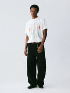 The Three Little Horses Tee - White Snow Fabric with Line-Drawn Manor & Color-Accent Pony Scene