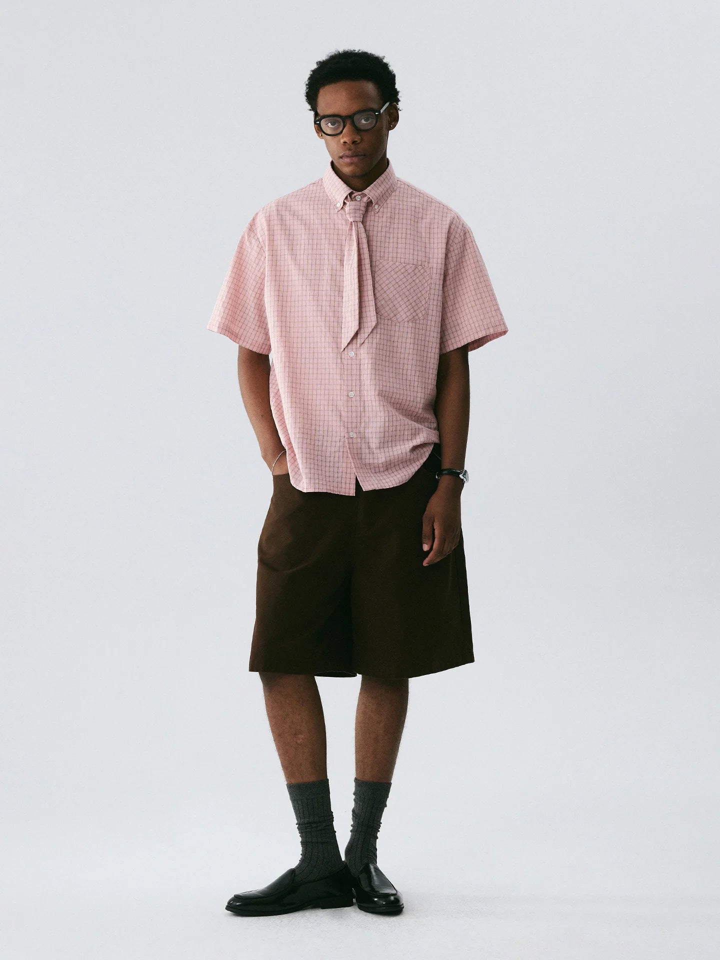 The Gingham Scarf Shirt - Pink & Brown Check with Matching Detachable Scarf