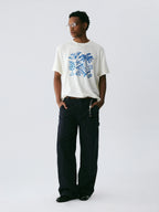 The Coastal Sketch Tee - Textured Slub Cotton with Hand-Drawn Beach Scene