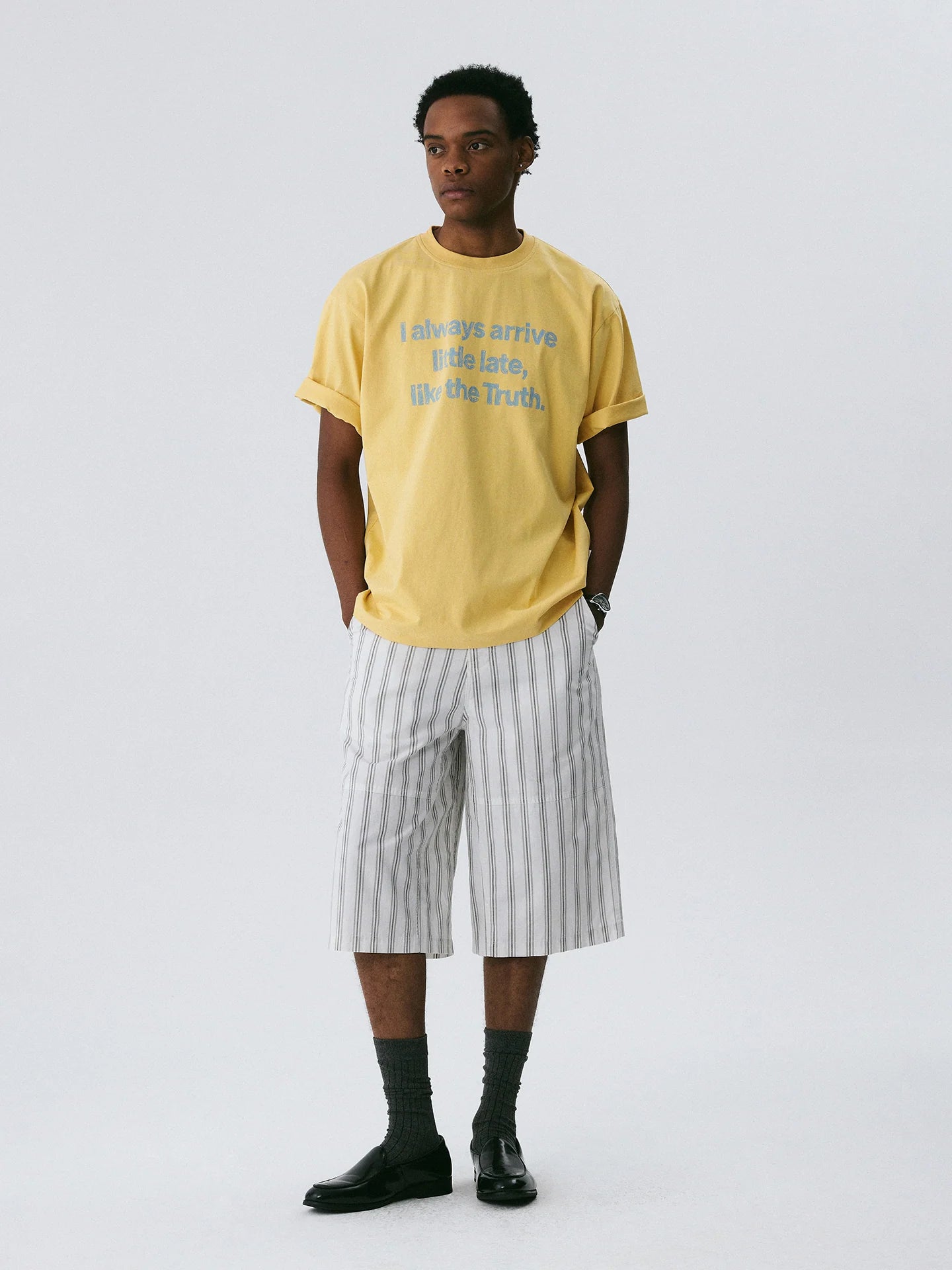 The Late Truth Tee - 240g Sorona® with Hand-Sketched Blue Lettering