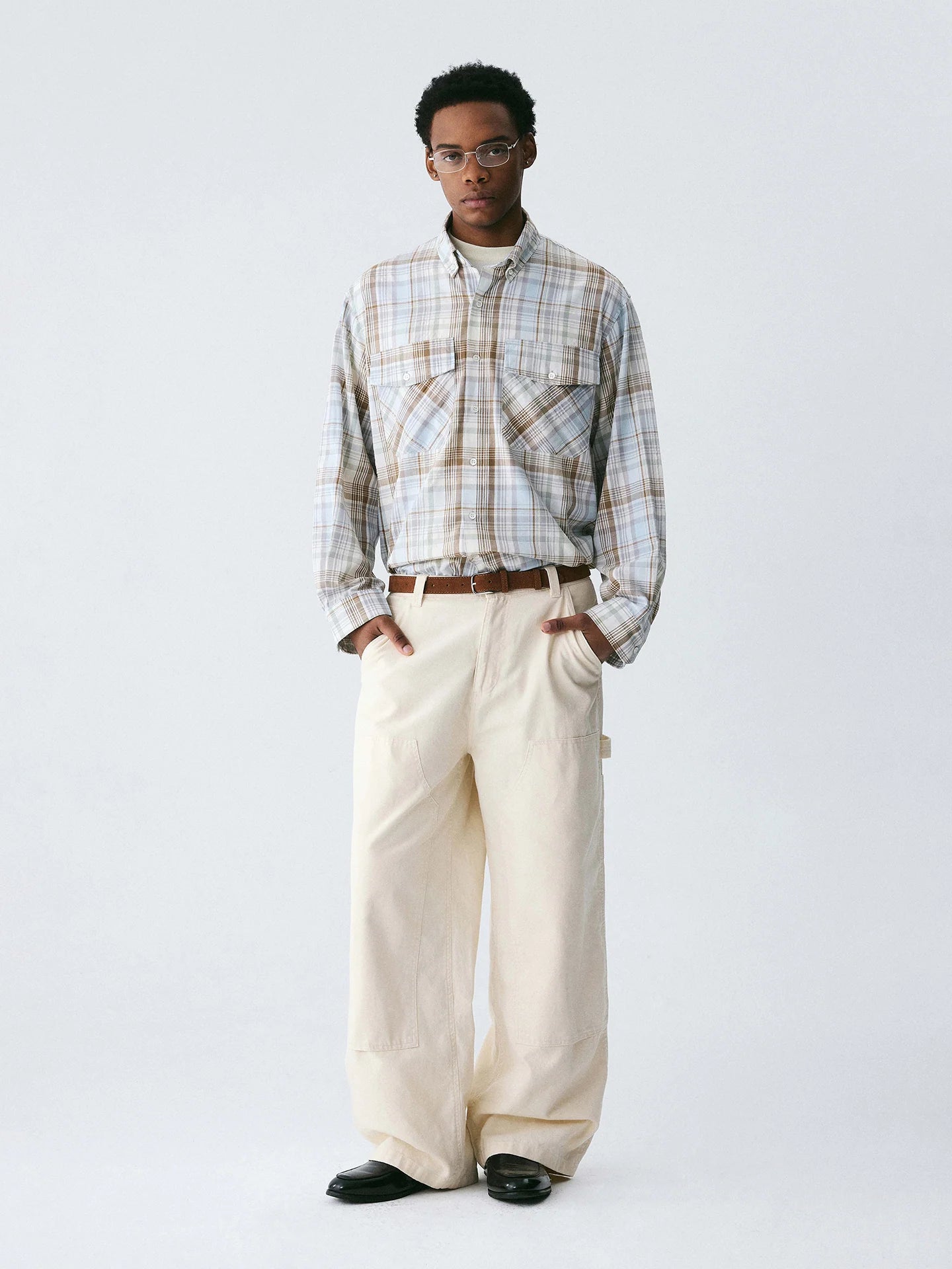 Empty Reference Classic Plaid Overshirt | Blue Brown Check Shirt