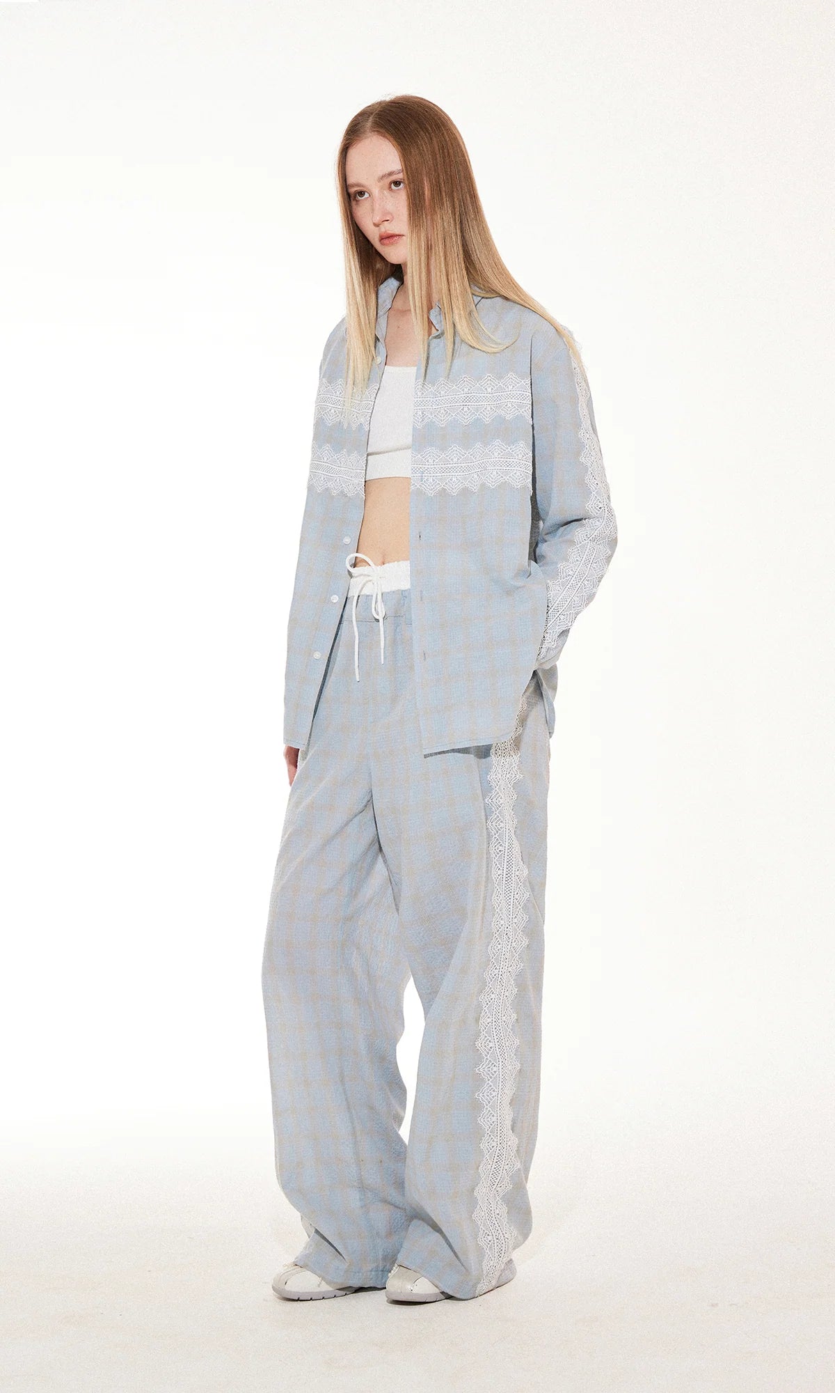 Lace Trim Plaid Shirt