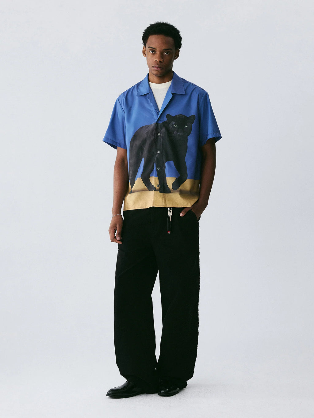 The Midnight Stride Shirt - Full-Print Sapphire Blue with Black Panther & Golden Earth