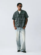 The Unruly Grid Shirt - Hand-Drawn White Lines on Forest Green