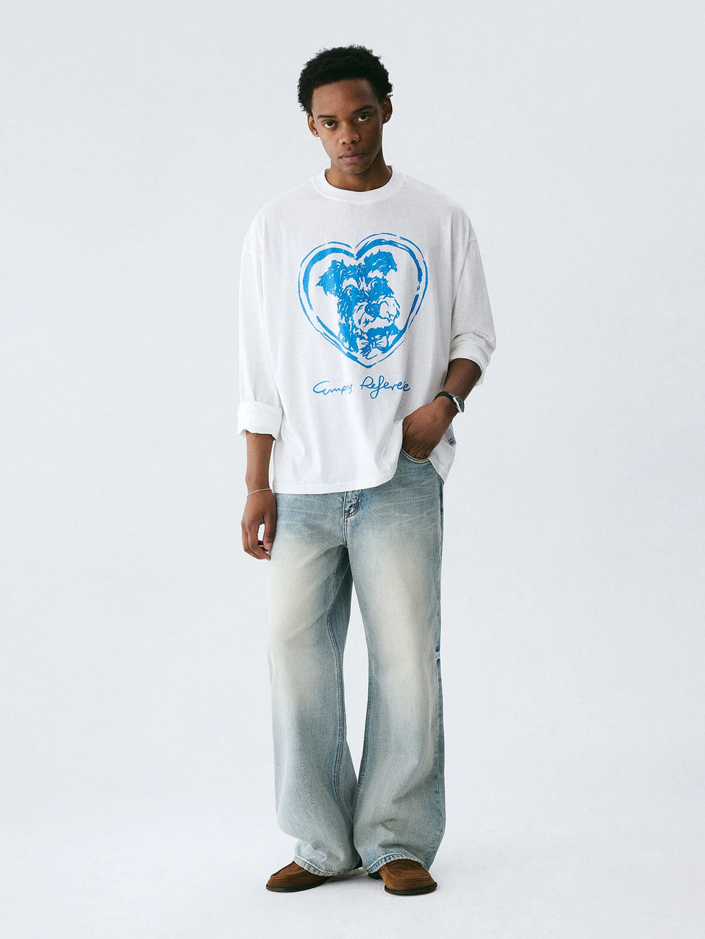 Empty Reference Dog Illustration Long Sleeve Tee | Original Graphic Shirt