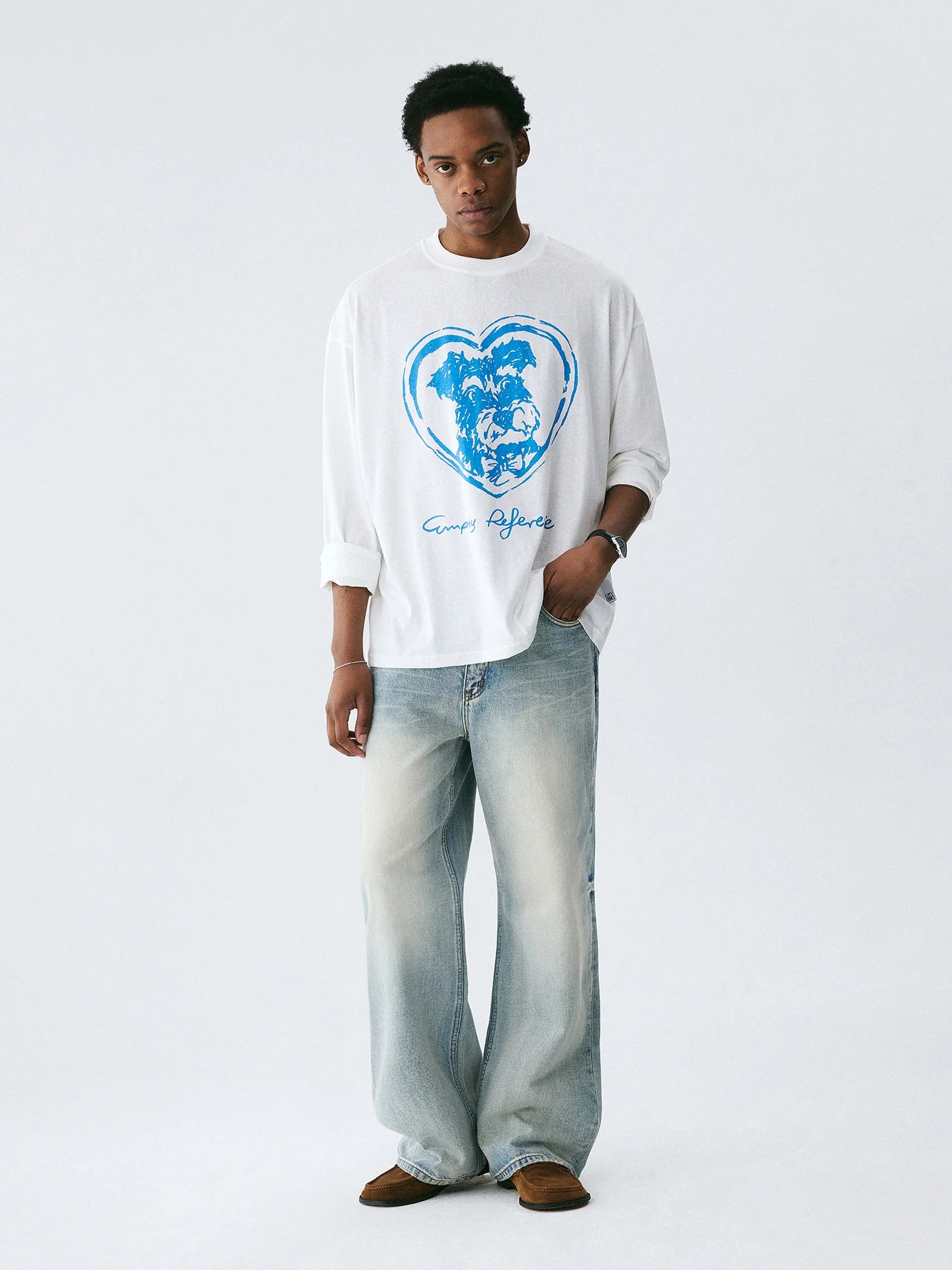 Empty Reference Dog Illustration Long Sleeve Tee | Original Graphic Shirt
