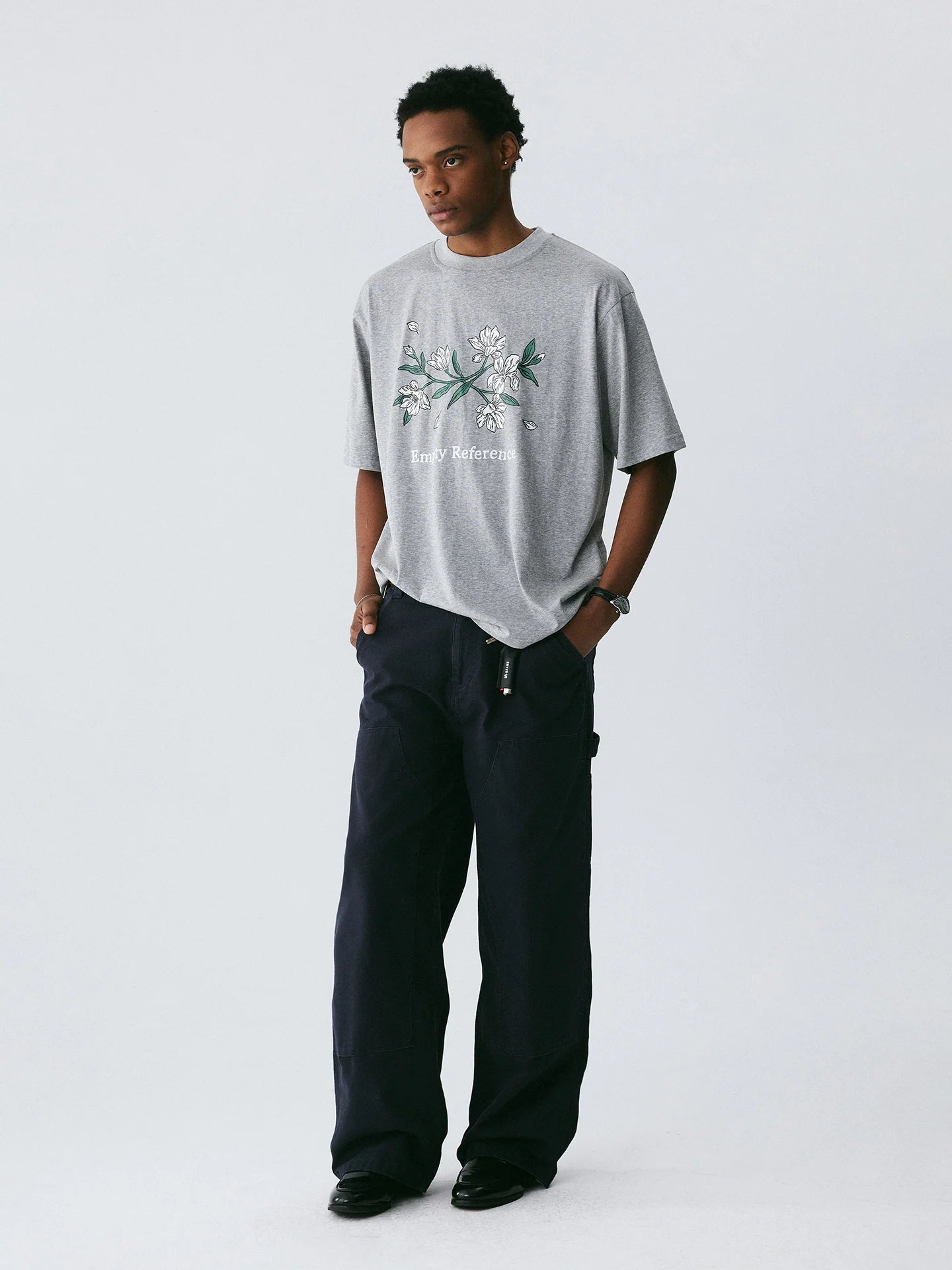 The Snowfall Sakura Tee - Textured Snow Fabric with Hand-Drawn Cherry Blossom
