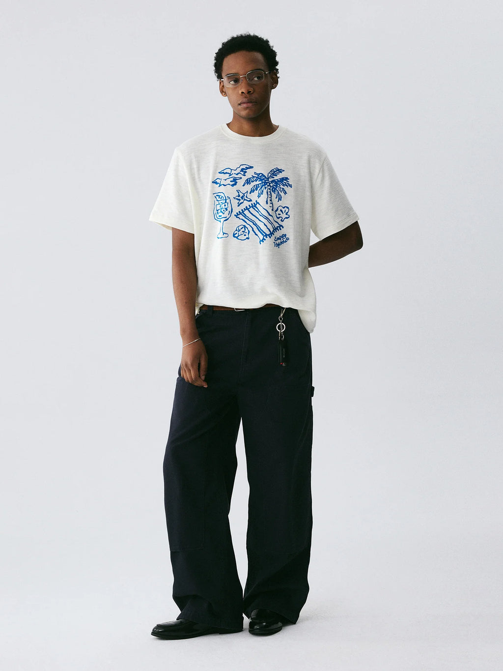 The Coastal Sketch Tee - Textured Slub Cotton with Hand-Drawn Beach Scene
