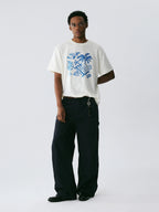 The Coastal Sketch Tee - Textured Slub Cotton with Hand-Drawn Beach Scene