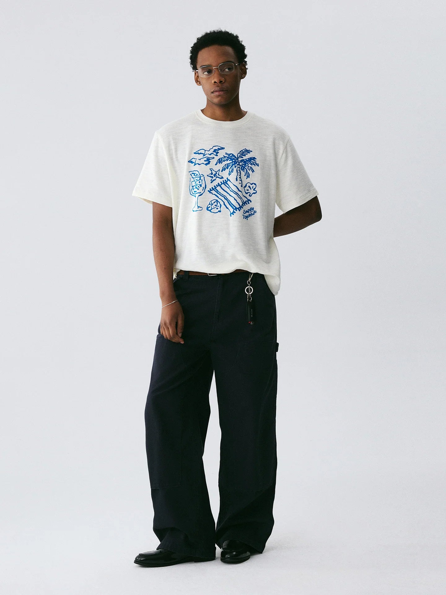 The Coastal Sketch Tee - Textured Slub Cotton with Hand-Drawn Beach Scene