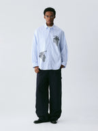 Empty Reference Botanical Stripe Shirt | Blue White Embroidered Overshirt