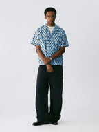 The Tessellated Diamond Shirt - Full-Print Geometric in Dusty Blue, Brown & Black