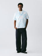 The Scattered Petal Shirt - Sky Blue Full-Print with Hand-Drawn White Flowers