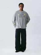 Empty Reference Star Graphic Long Sleeve Tee | Oversized Grey Top