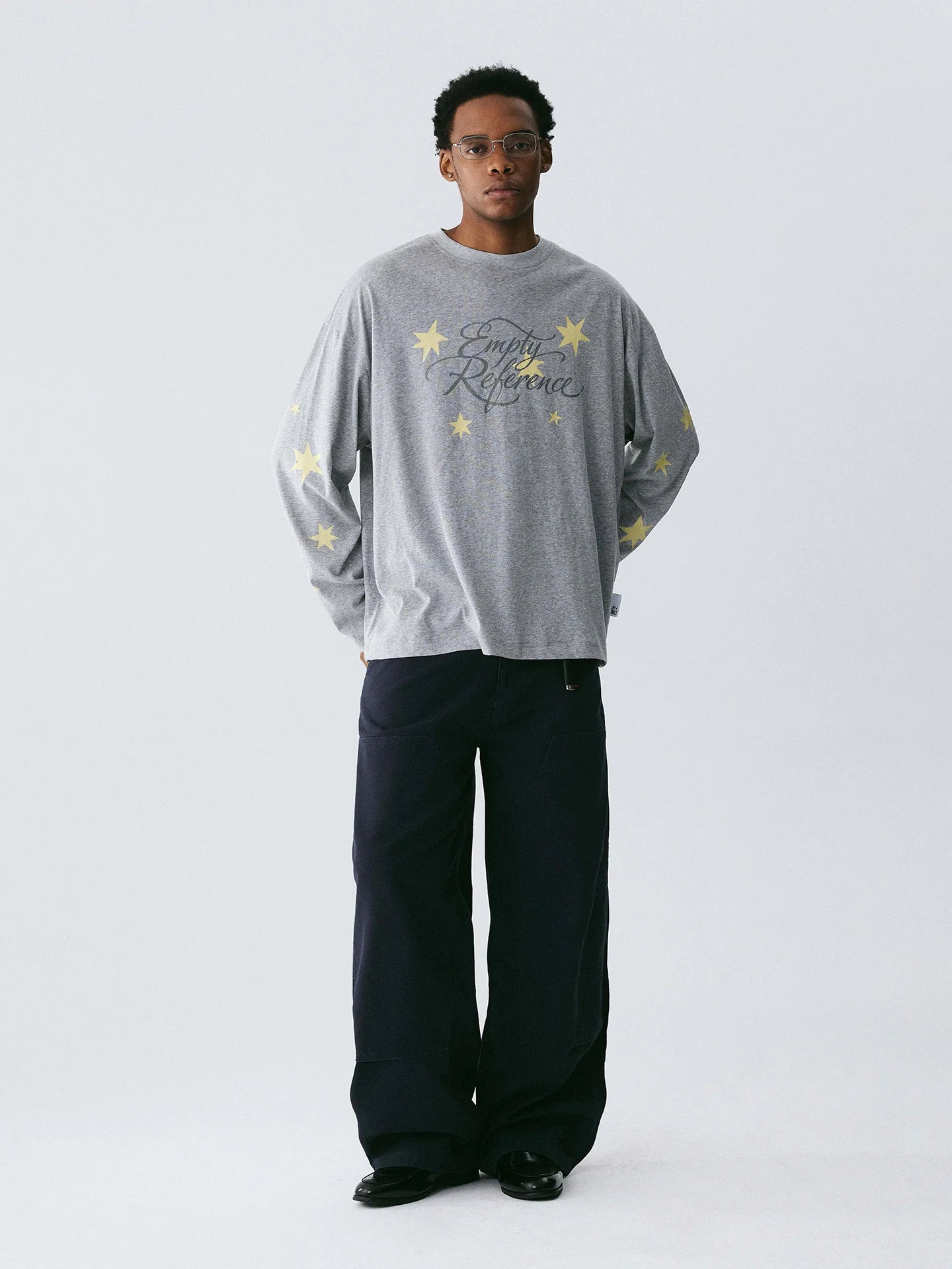 Empty Reference Star Graphic Long Sleeve Tee | Oversized Grey Top