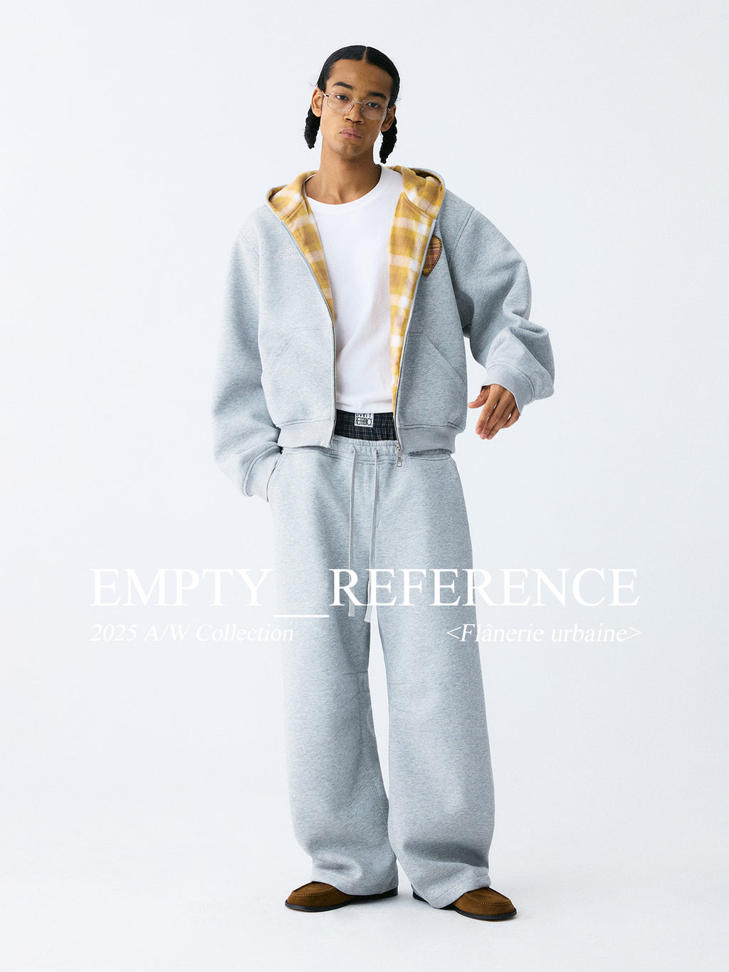 The Double Waist Sweatpant - Heather Grey Knit with Blue Gingham Panel & Woven Label