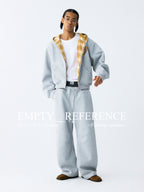 The Double Waist Sweatpant - Heather Grey Knit with Blue Gingham Panel & Woven Label