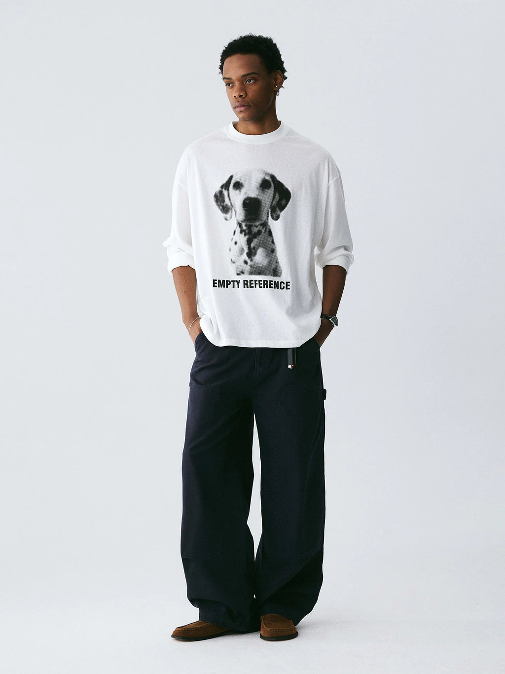 Empty Reference Dog Portrait Long Sleeve Tee | Minimal Graphic Top