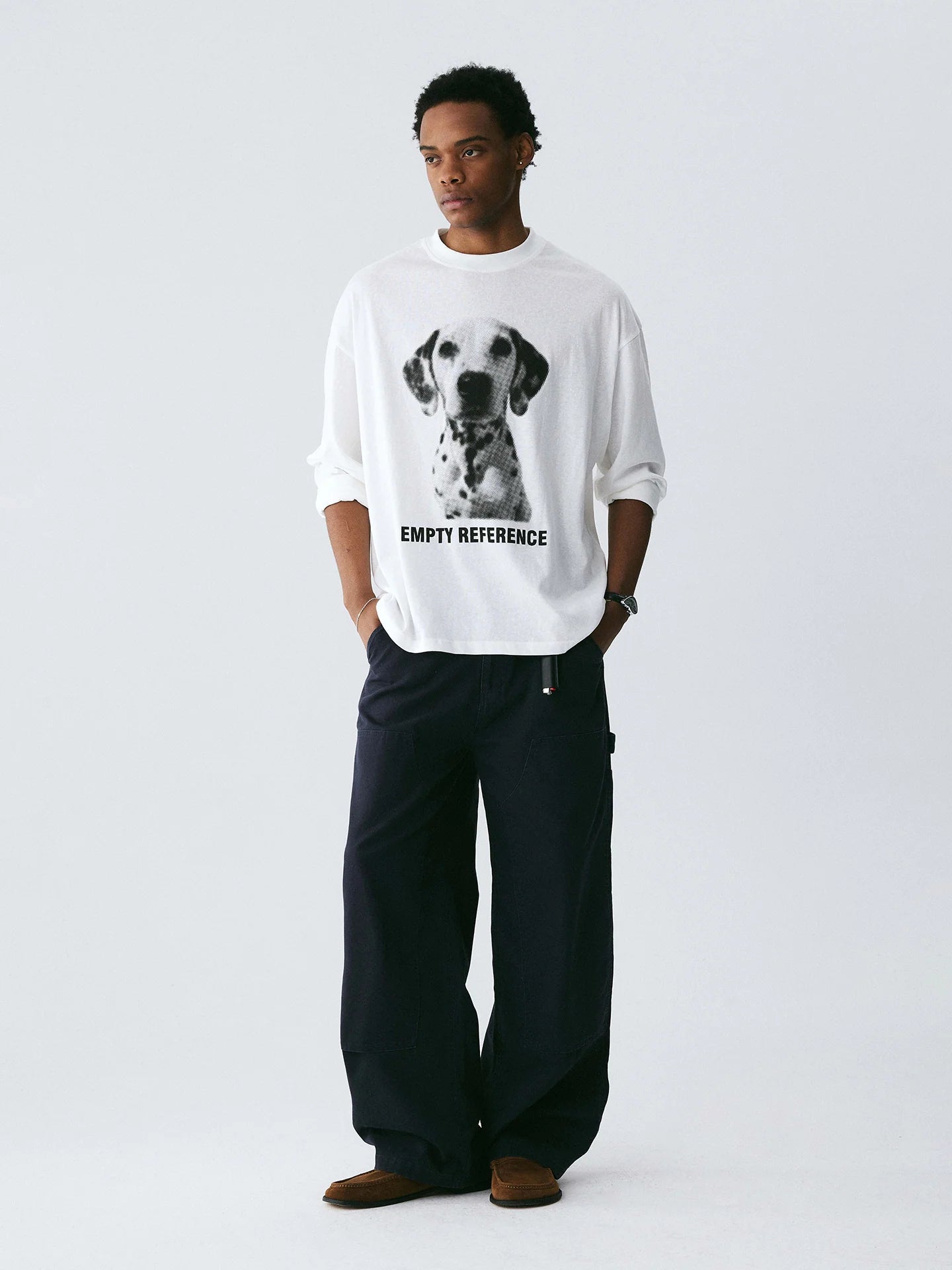Empty Reference Dog Portrait Long Sleeve Tee | Minimal Graphic Top