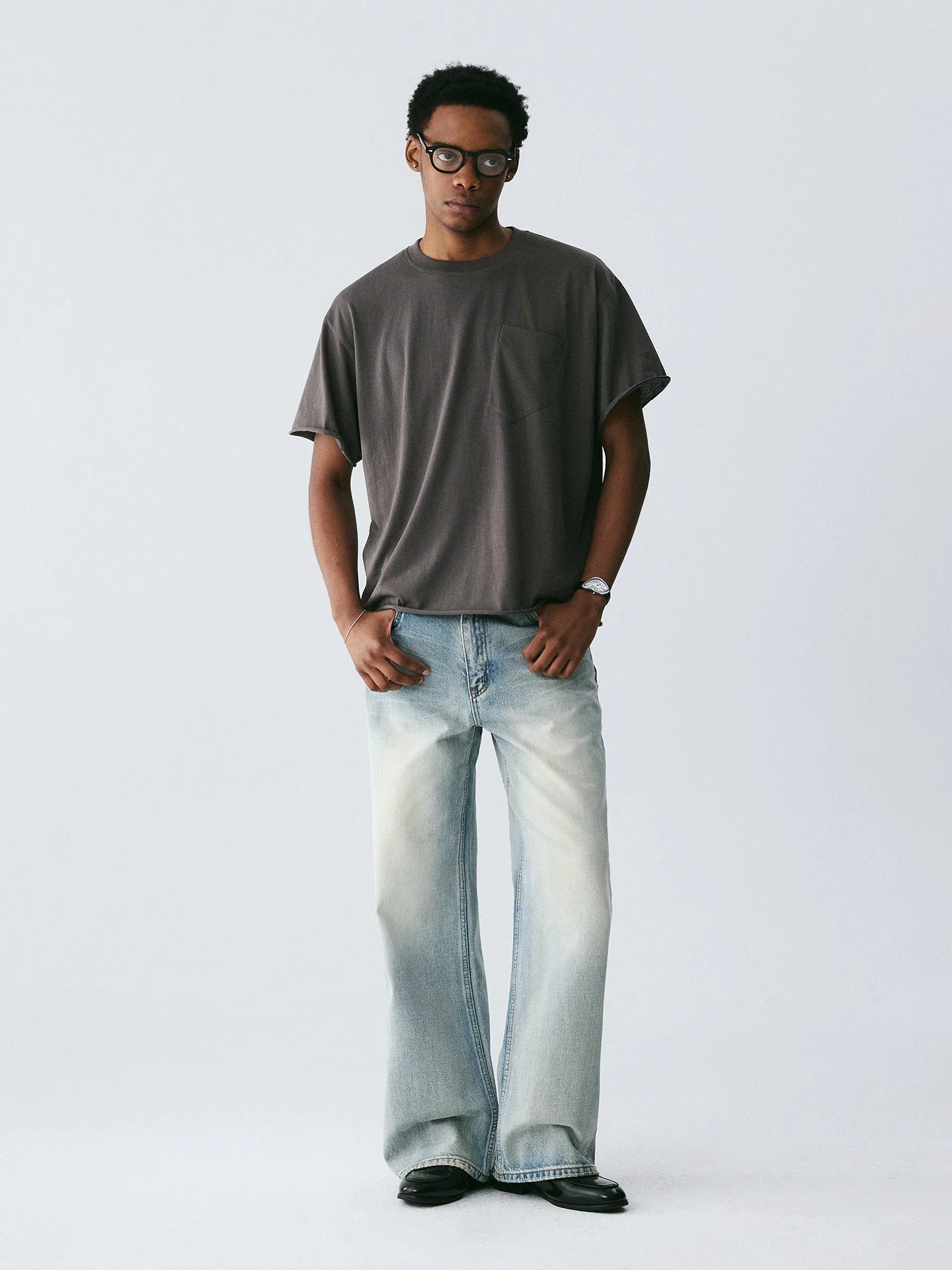 Vintage Wash Denim with Custom Hardware & Destructed Hem