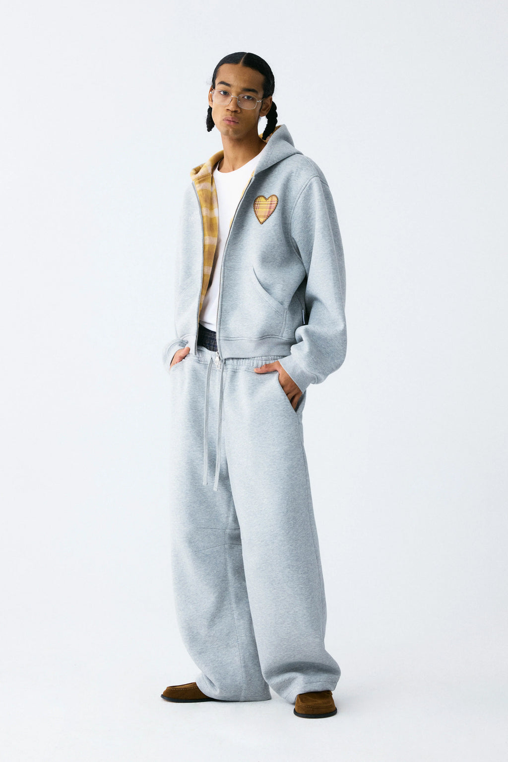 Plaid Embroidered Zip Hoodie