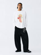 The Cherub Heart Tee - White Snow Fabric with Hand-Drawn Angel & Heart Print