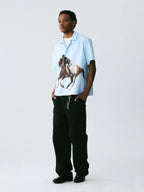 The Galloping Spirit Shirt - Full-Print Cuban Collar with Rider & Horse