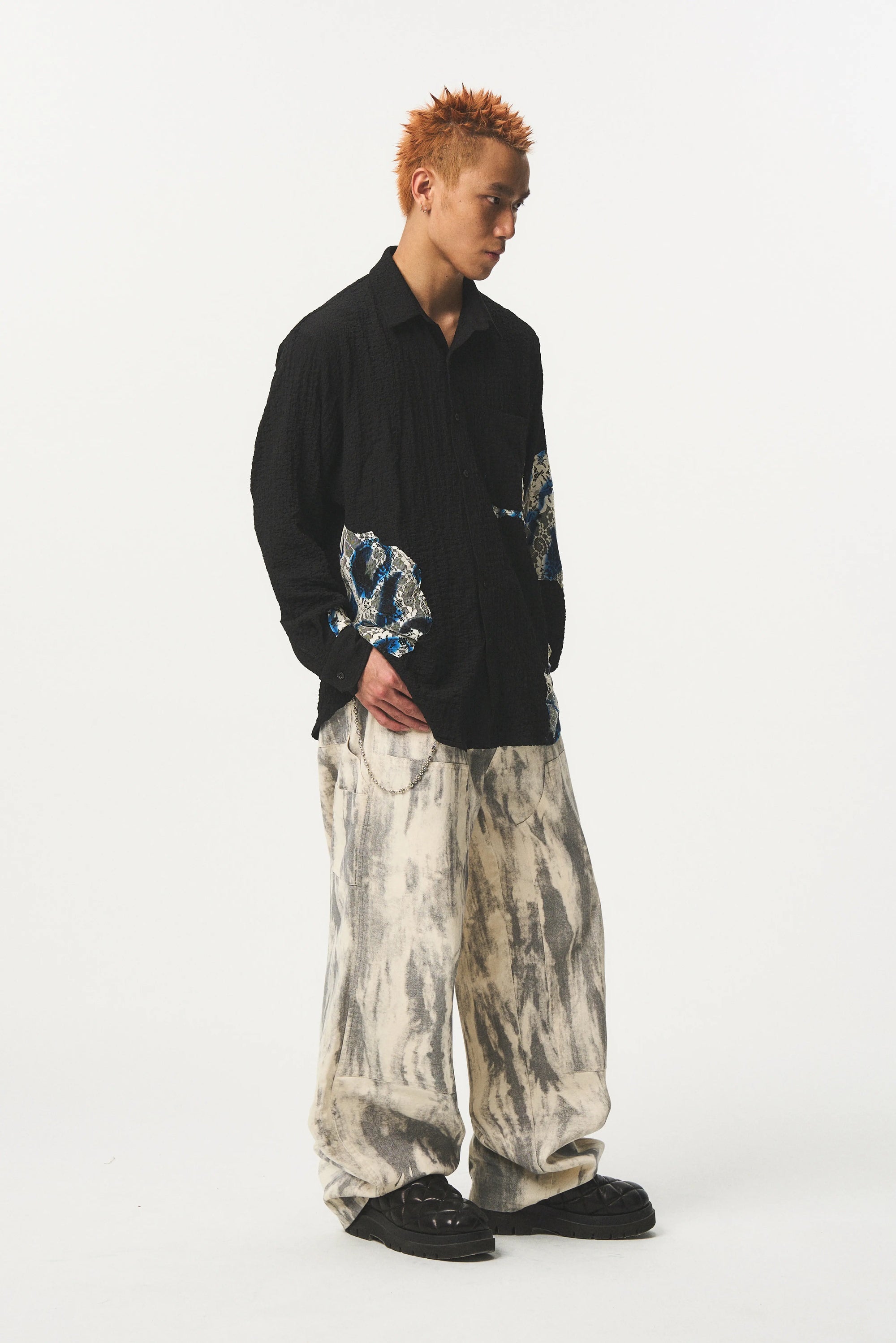 Lace Panel Irregular Shirt