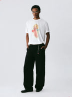 The Cherub Heart Tee - White Snow Fabric with Hand-Drawn Angel & Heart Print