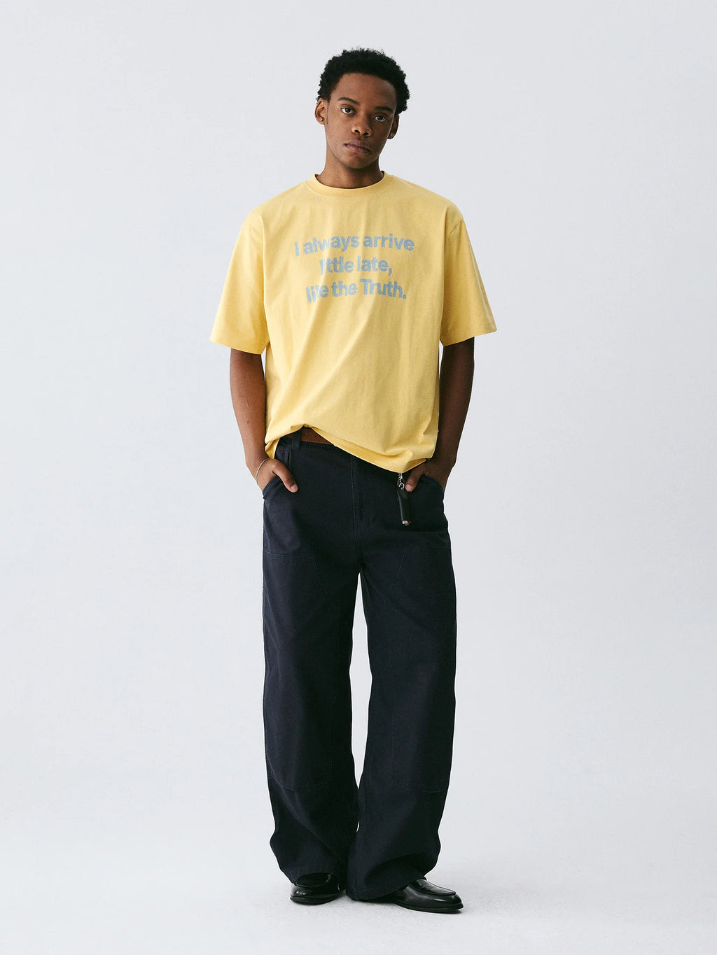 The Late Truth Tee - 240g Sorona® with Hand-Sketched Blue Lettering