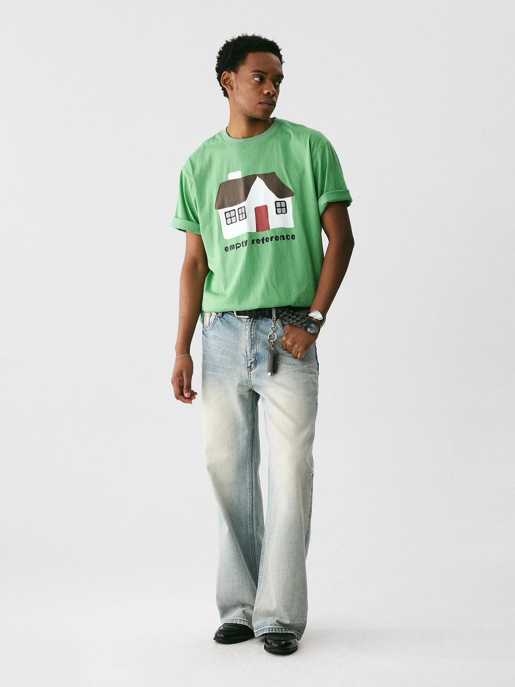The Little House Tee - Mint Green Snow Fabric with Hand-Drawn Cottage Print
