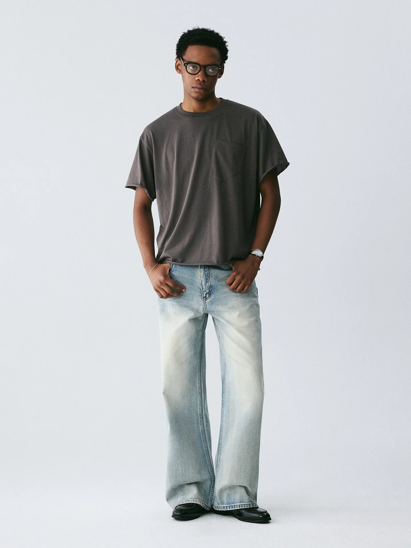 The Raw Edge Snow Tee - Textured Cotton with Sculptural Pocket