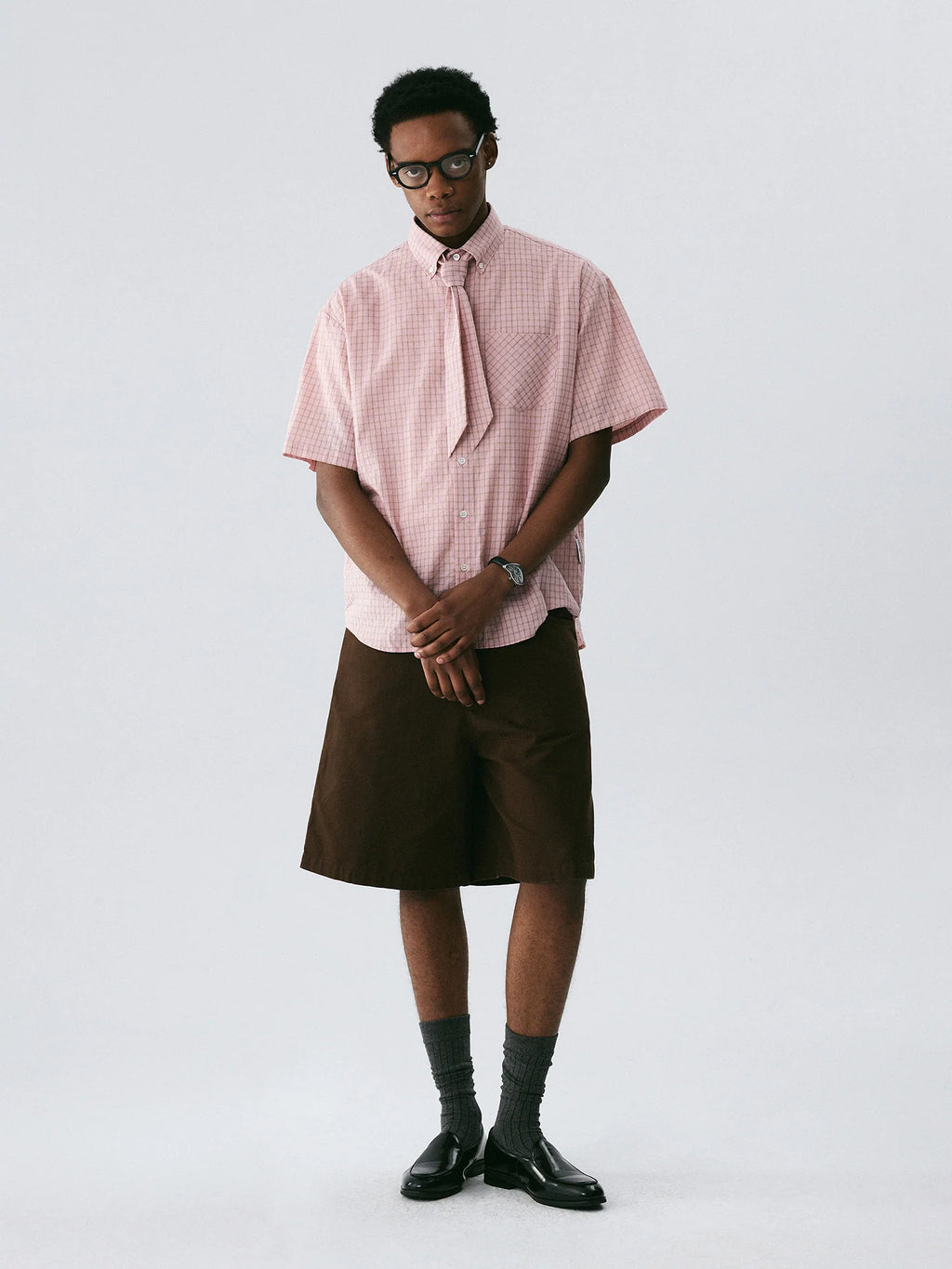 The Gingham Scarf Shirt - Pink & Brown Check with Matching Detachable Scarf